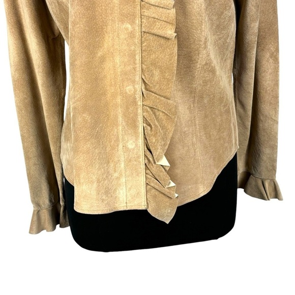 MARGARET GODFREY STYLE 8776 RUFFLE FRONT SUEDE LEATHER SNAP SHIRT JACKET SHACKET - Picture 9 of 16